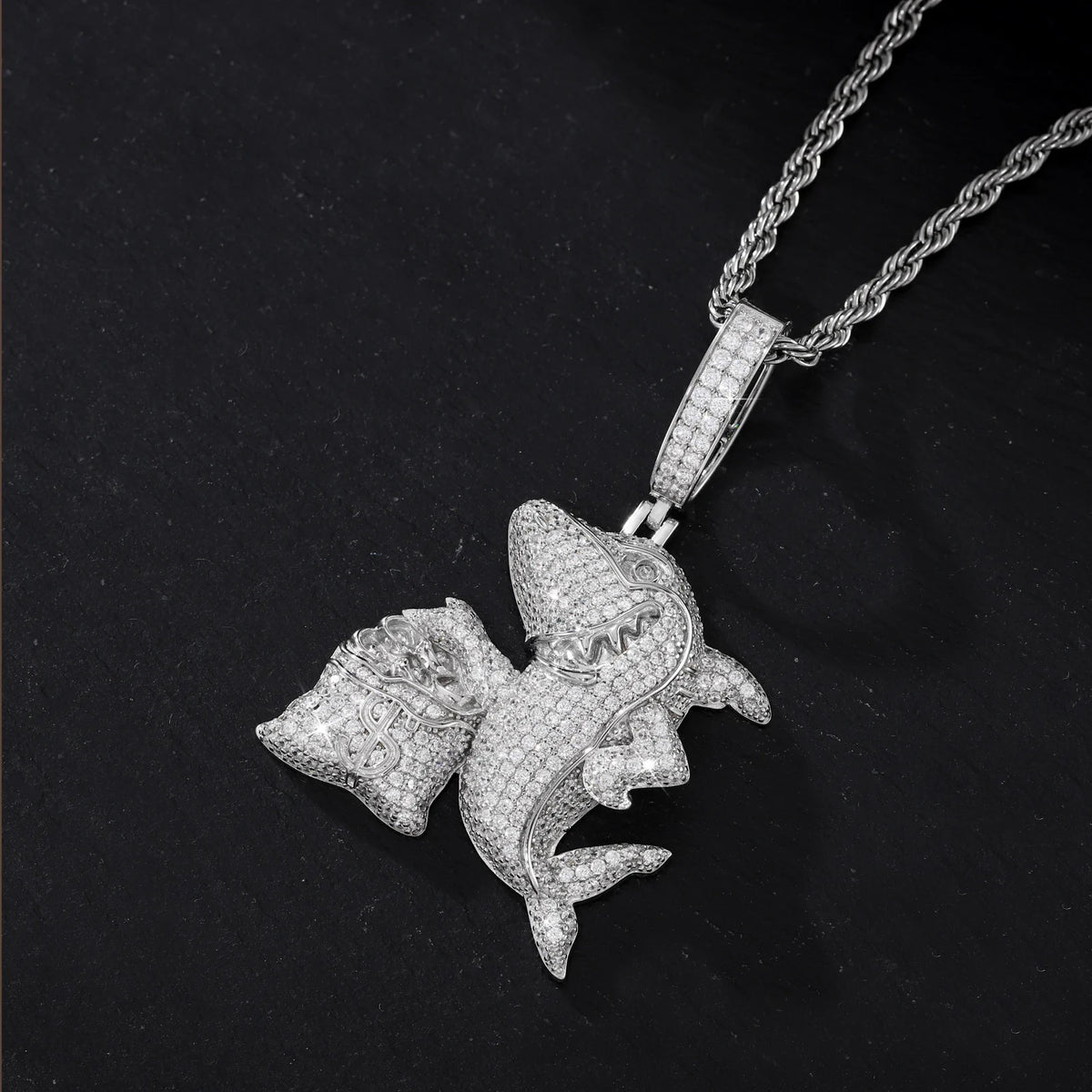Iced Out Shark Pendant Necklace for Men, image 6