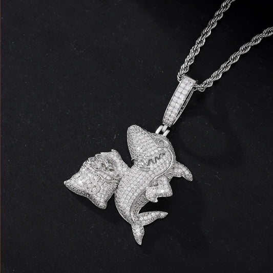 Iced Out Shark Pendant Necklace for Men, image 6