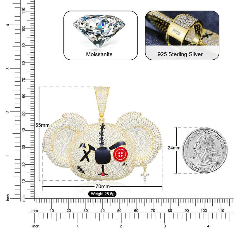 Iced Out Moissanite Cartoon Bear Pendant for Men, image 3