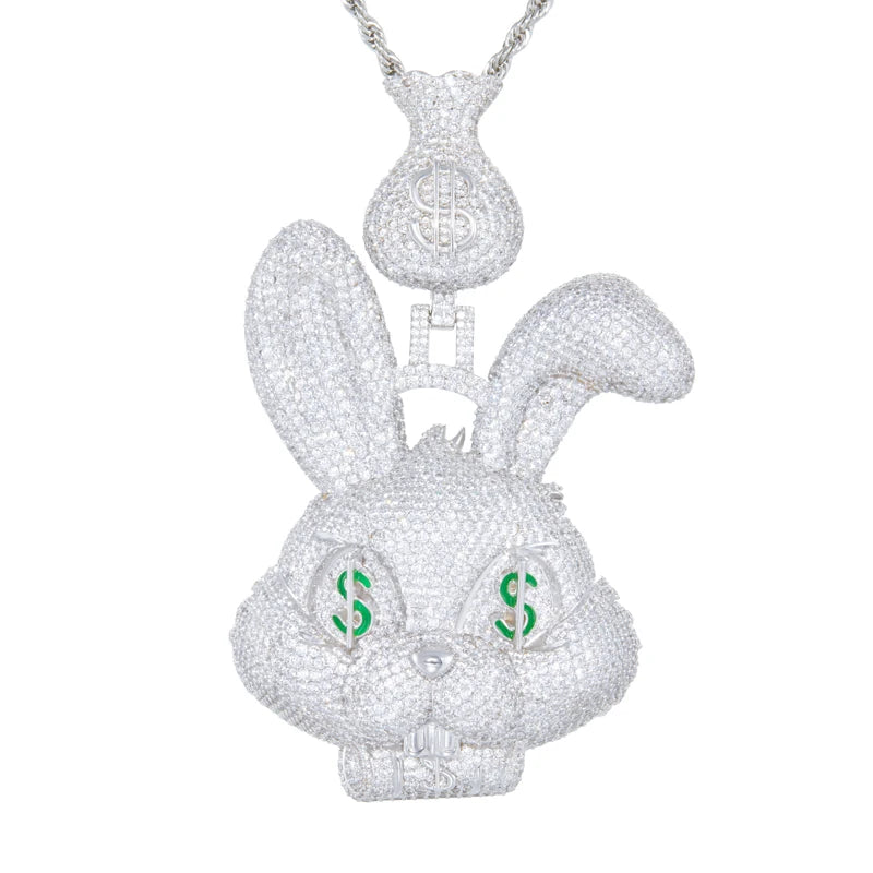 Iced Out Money Bag Rabbit Pendant Necklace for Men