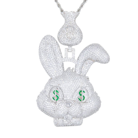 Iced Out Money Bag Rabbit Pendant Necklace for Men
