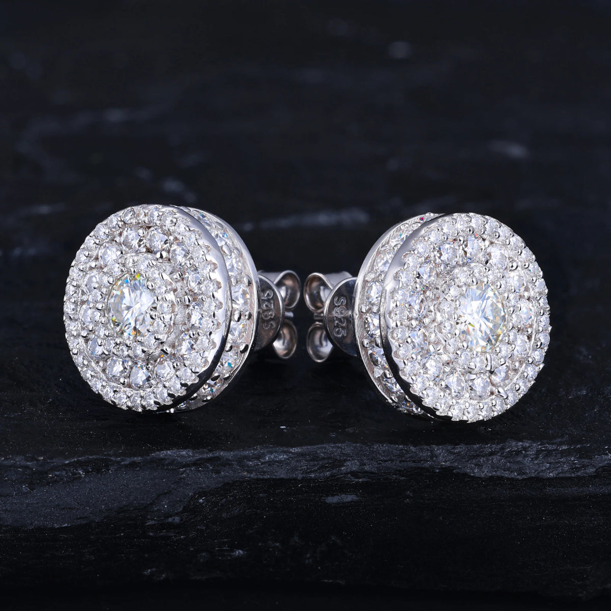 Moissanite Halo and Cluster Stud Earrings for Men, image 3