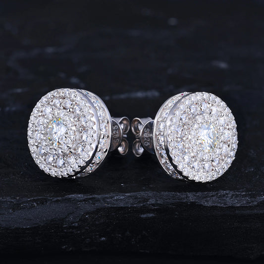 Moissanite Halo and Cluster Stud Earrings for Men, image 3