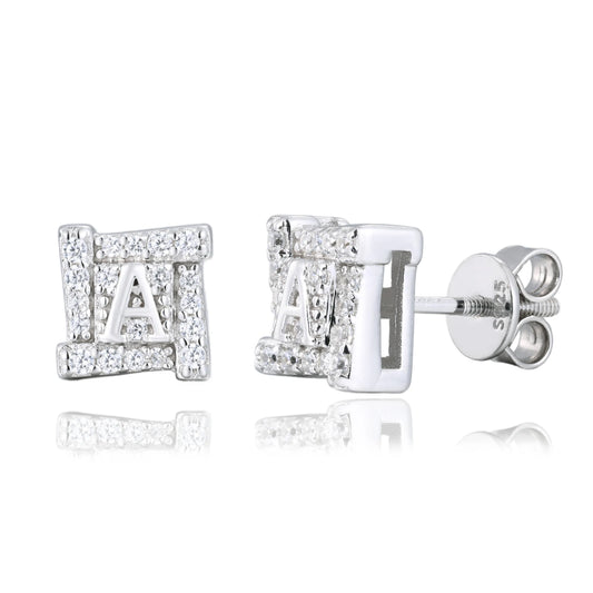 8mm Iced Out Moissanite Letter A Square Stud Earrings for Men, image 2