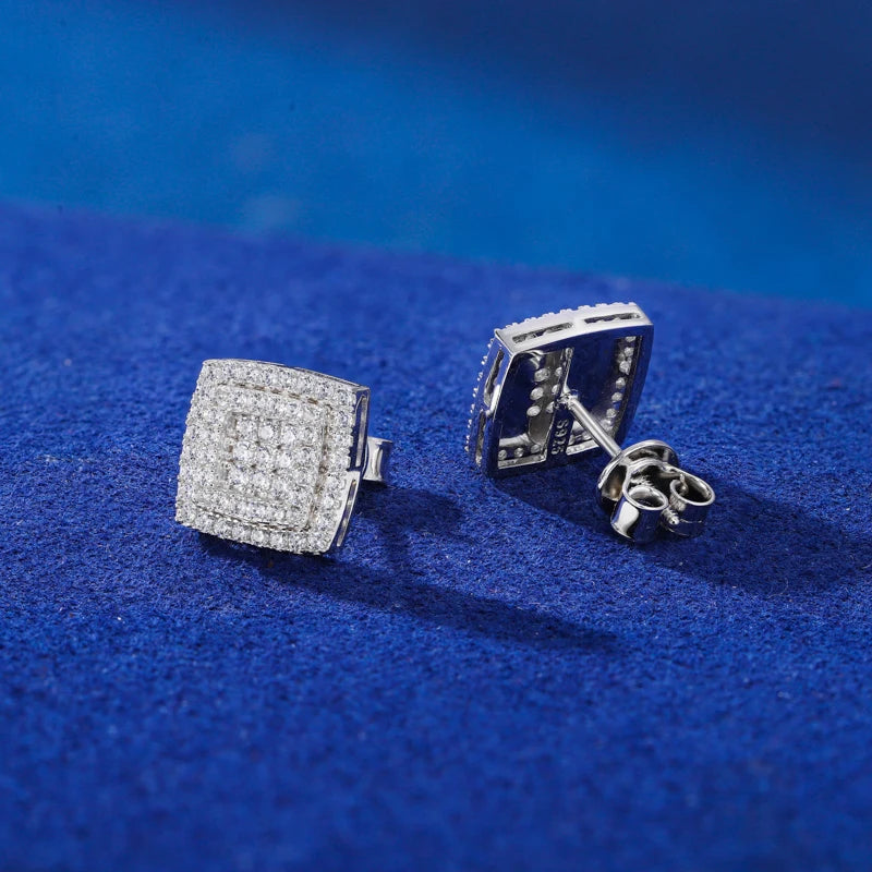 Iced Out Moissanite Triple Layer Square Stud Earrings for Men, image 6