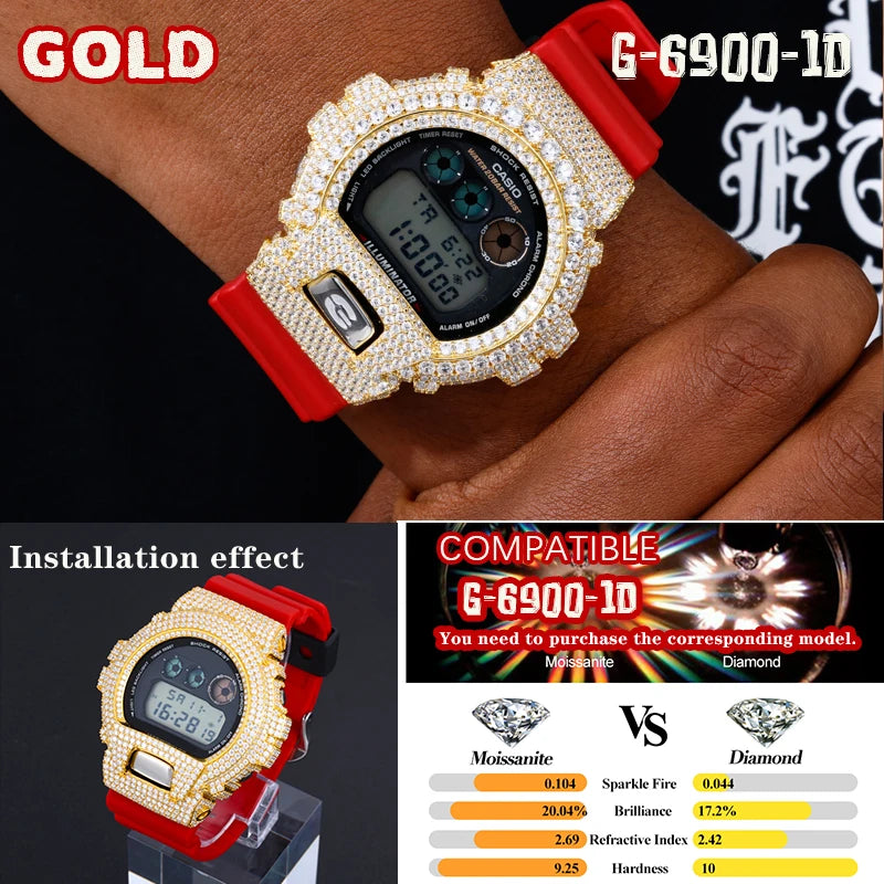 Iced Out Moissanite Watch Case for Casio G-Shock DW-6900, image 9