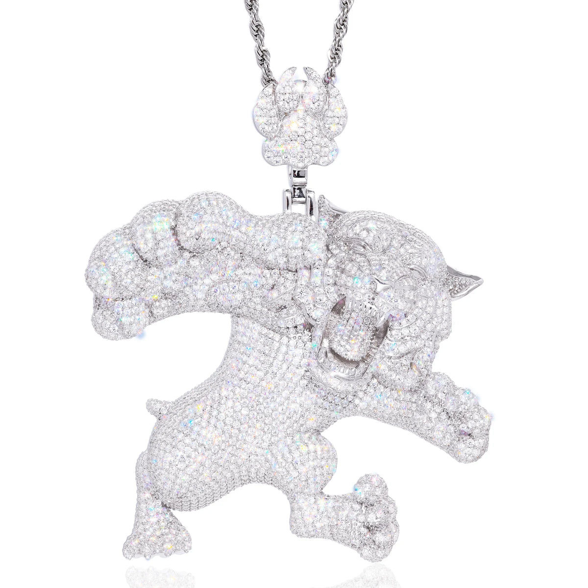 Iced Out Tiger Pendant Necklace for Men