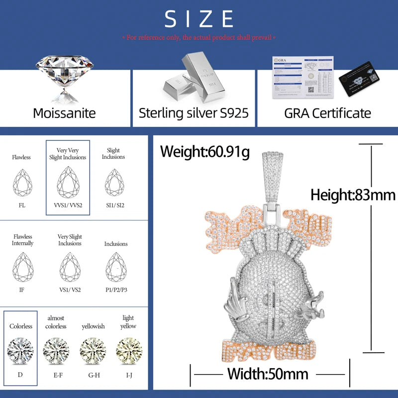 Iced Out Money Bag Pendant Necklace for Men, image 4