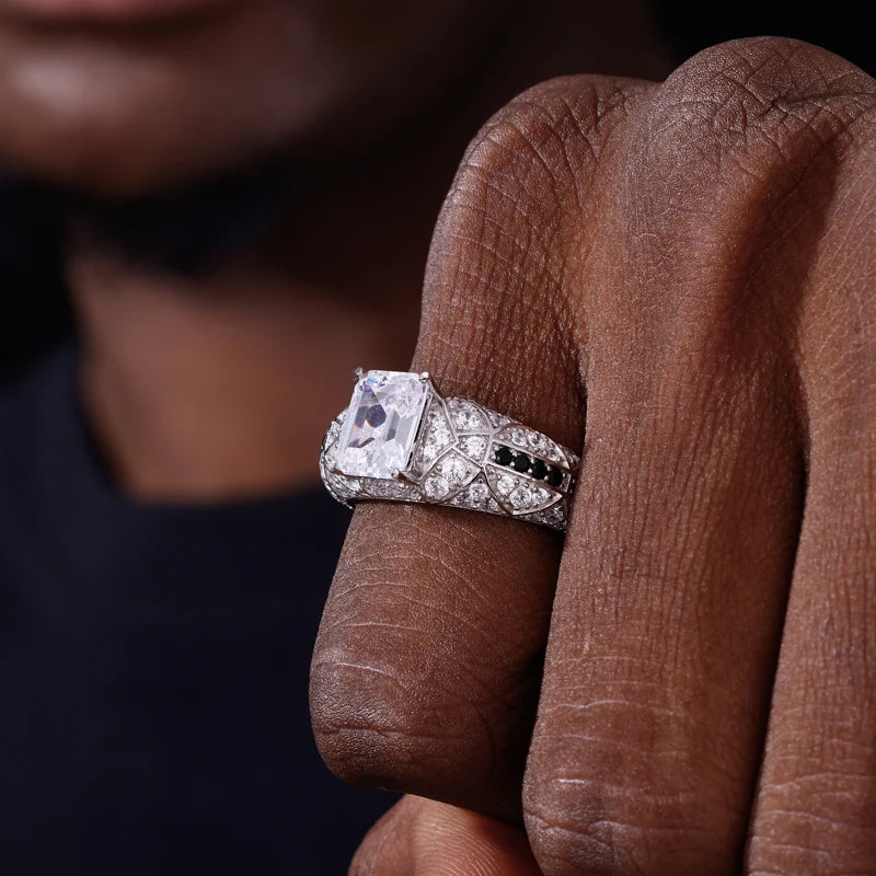Emerald Cut Moissanite or Cubic Zirconia Signet Ring for Men, image 6