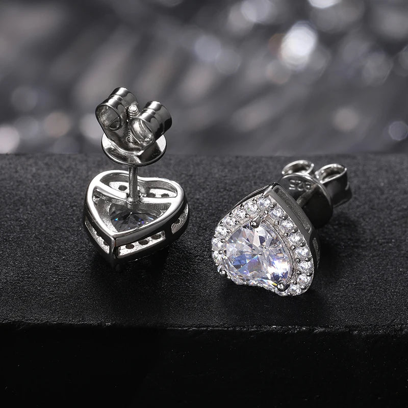 Moissanite Pave Heart Stud Earrings, image 5