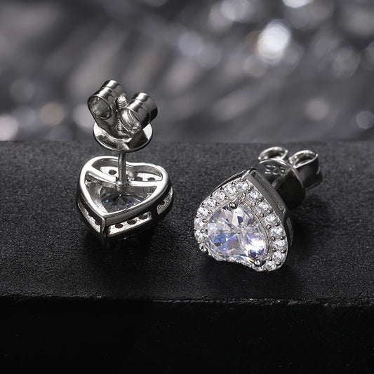 Moissanite Pave Heart Stud Earrings, image 5