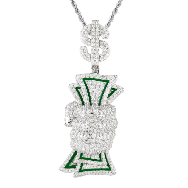 Iced Out Money Pendant Necklace for Men
