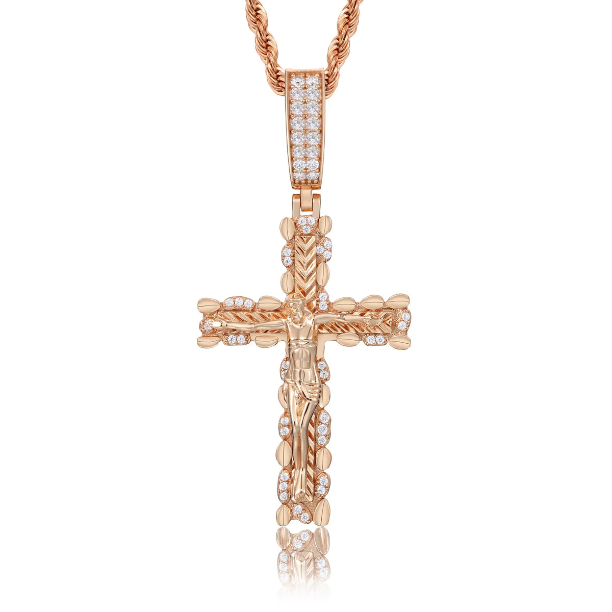 Iced Out Two Tone Cross Pendant Necklace for Men, image 9