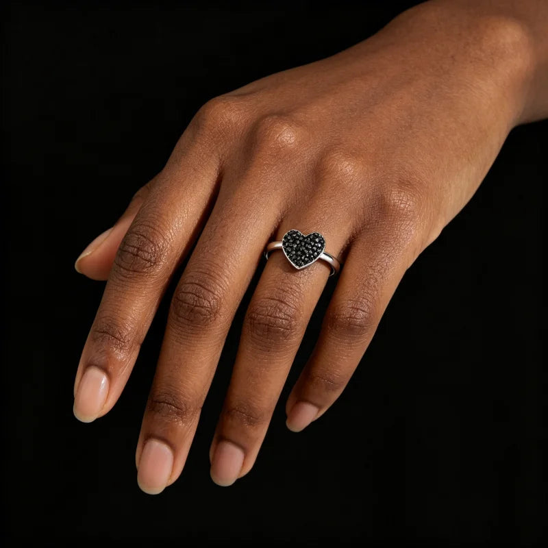 Black Moissanite Pave Heart Ring, image 6