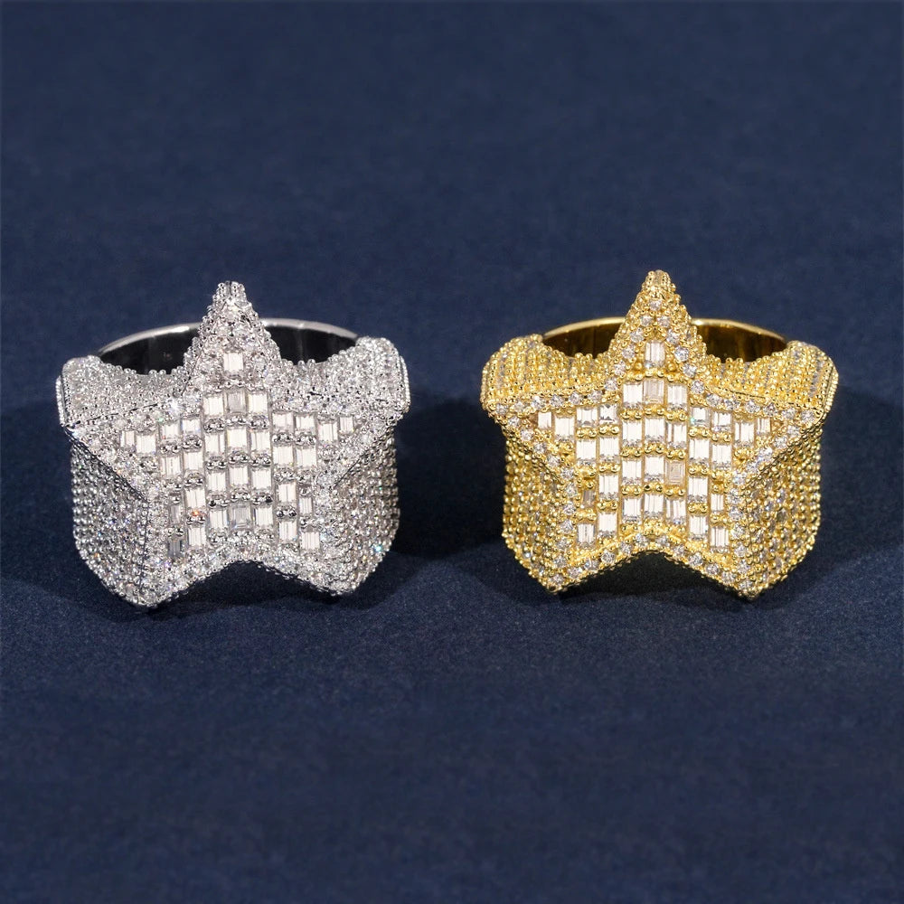 Iced Out Baguette Star Ring for Men, image 2