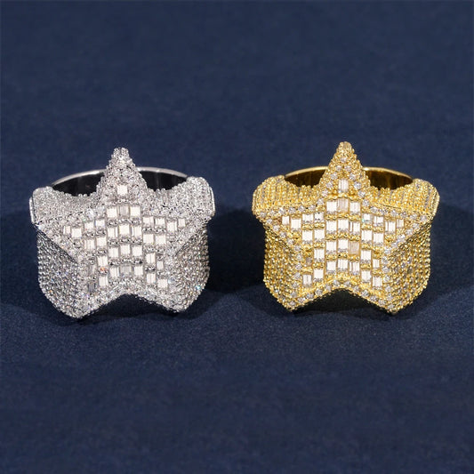 Iced Out Baguette Star Ring for Men, image 2