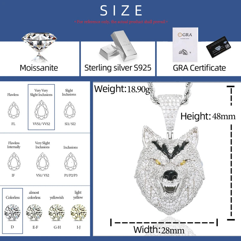 Iced Out 3D Wolf Head Pendant Necklace for Men, image 4