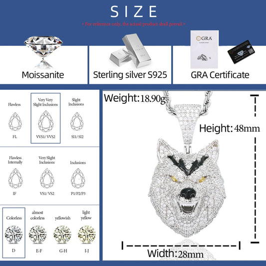 Iced Out 3D Wolf Head Pendant Necklace for Men, image 4