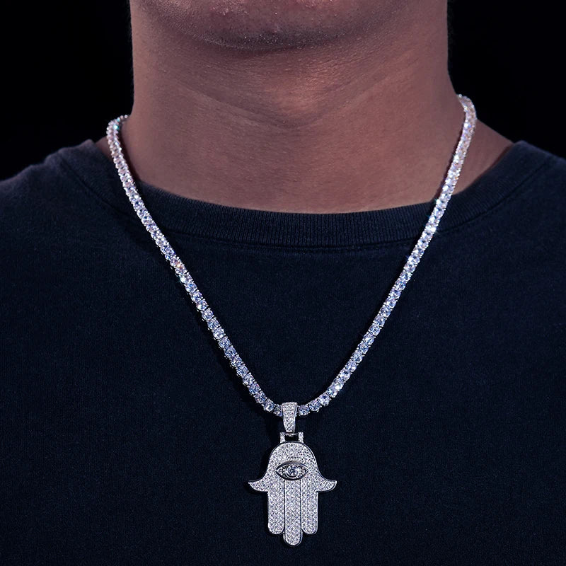 Iced Out Hamsa Evil Eye Pendant for Men, image 7