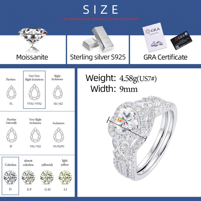 Round Cut Moissanite Heart Ring Set, image 3