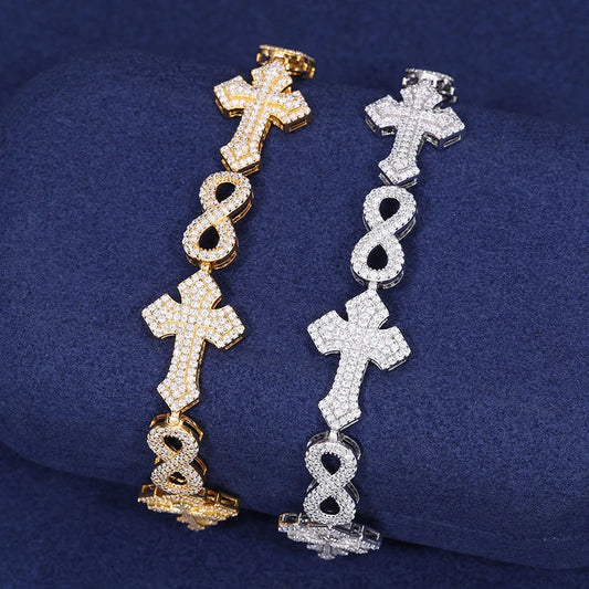 Iced Out Cross and Infinity Link Bracelet for Men, image 4