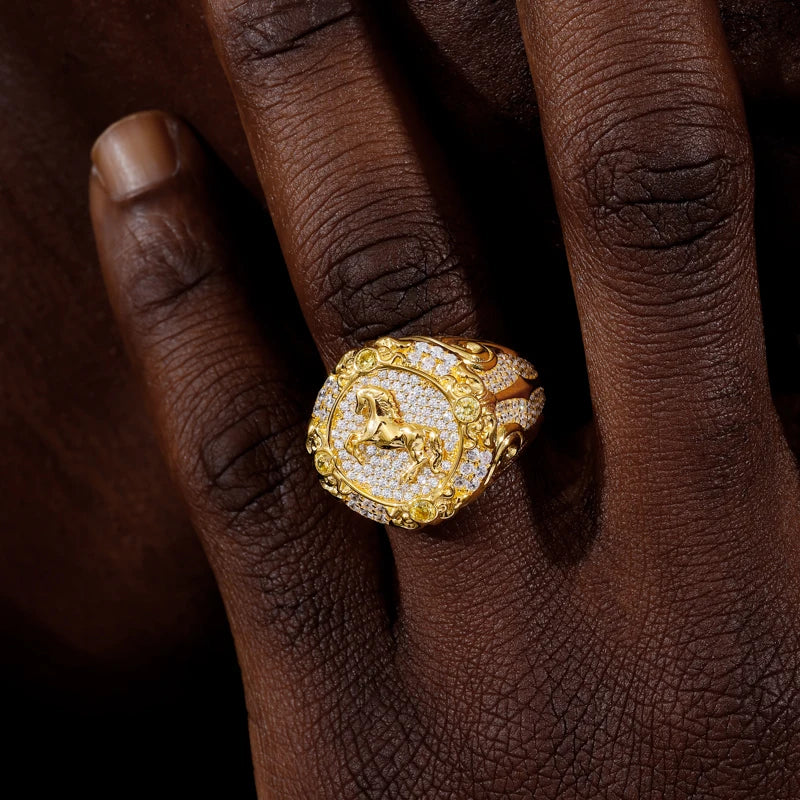Moissanite Horse Zodiac Signet Ring for Men, image 3