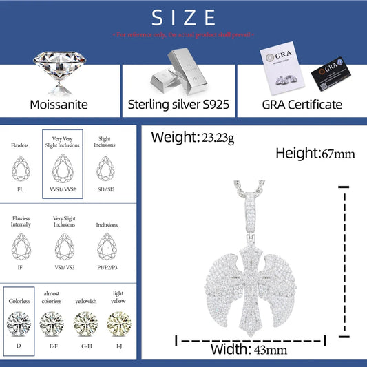 Iced Out Cross and Angel Wings Pendant Necklace for Men, image 3
