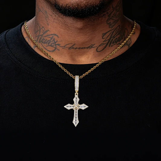 Iced Out Baguette Cross Pendant Necklace for Men, image 6