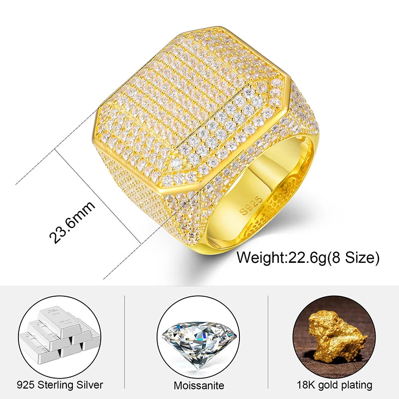 Iced Out Moissanite Statement Rings for Men, image 3
