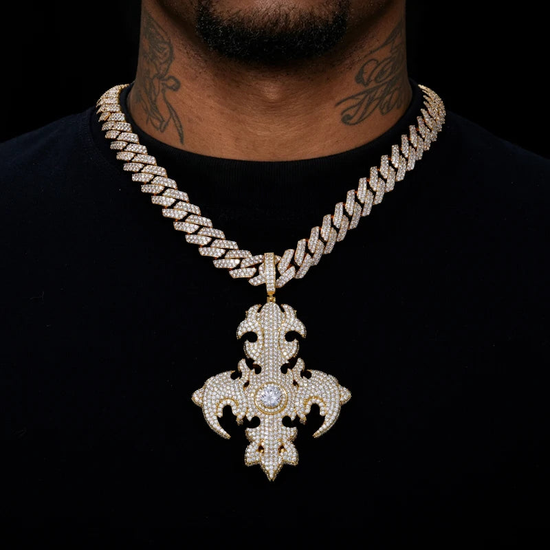 Iced Out Flame Cross Pendant for Men, image 7