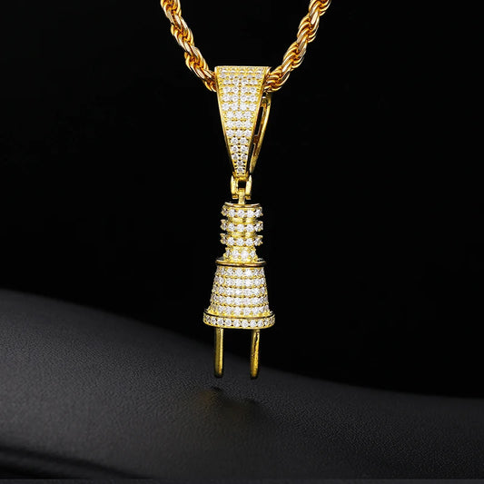 Iced Out Electric Plug Pendant Necklace for Men, image 6