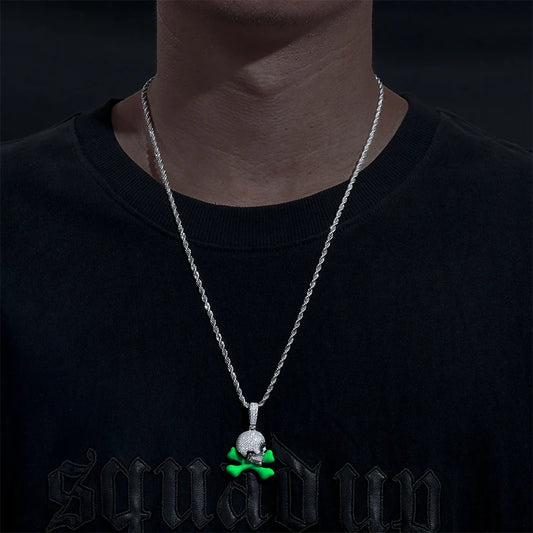 Glow in the Dark Enamel Skull and Crossbones Pendant Necklace for Men, image 6