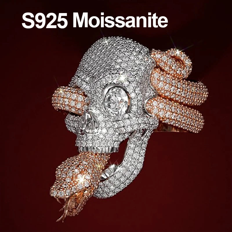 Iced Out Skull and Snake Ring for Men, image 6