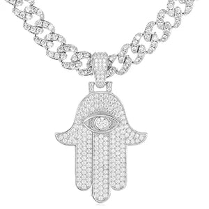 Iced Out Hamsa Evil Eye Pendant for Men