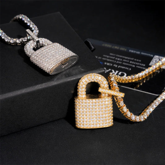 Iced Out Padlock Pendant Necklace for Men, image 3