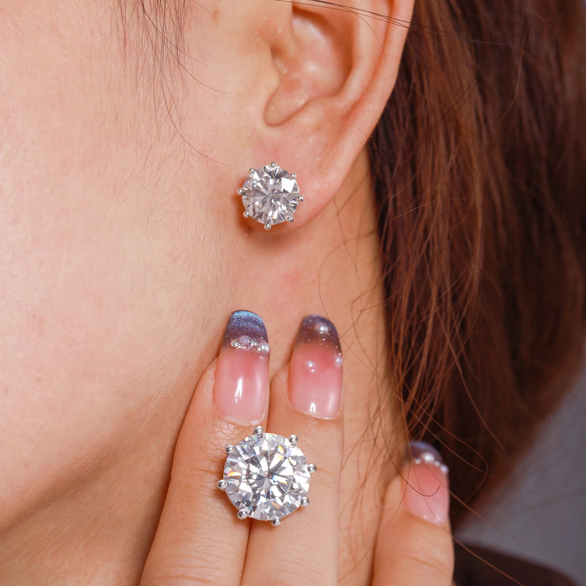 Round Cut Moissanite Stud Earrings, image 7