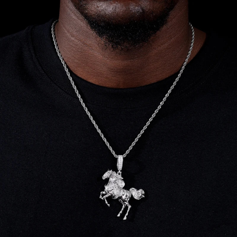 Iced Out Horse Pendant Necklace for Men, image 6