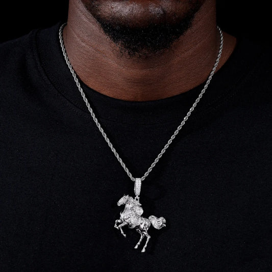 Iced Out Horse Pendant Necklace for Men, image 6