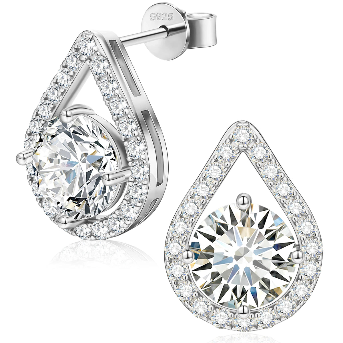Moissanite Teardrop Halo Stud Earrings
