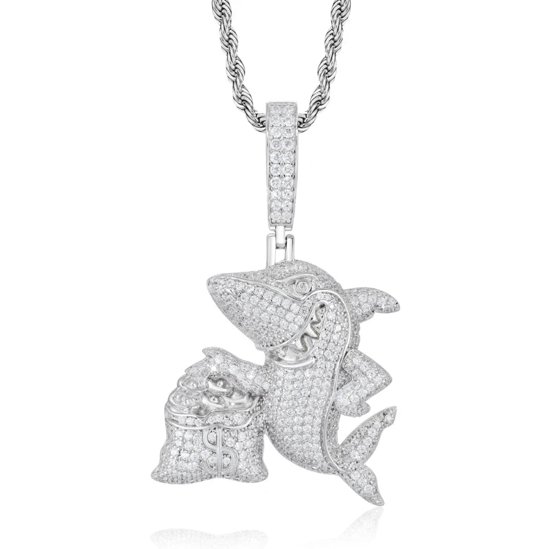 Iced Out Shark Pendant Necklace for Men