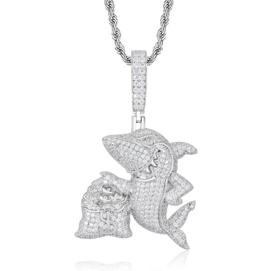 Iced Out Shark Pendant Necklace for Men