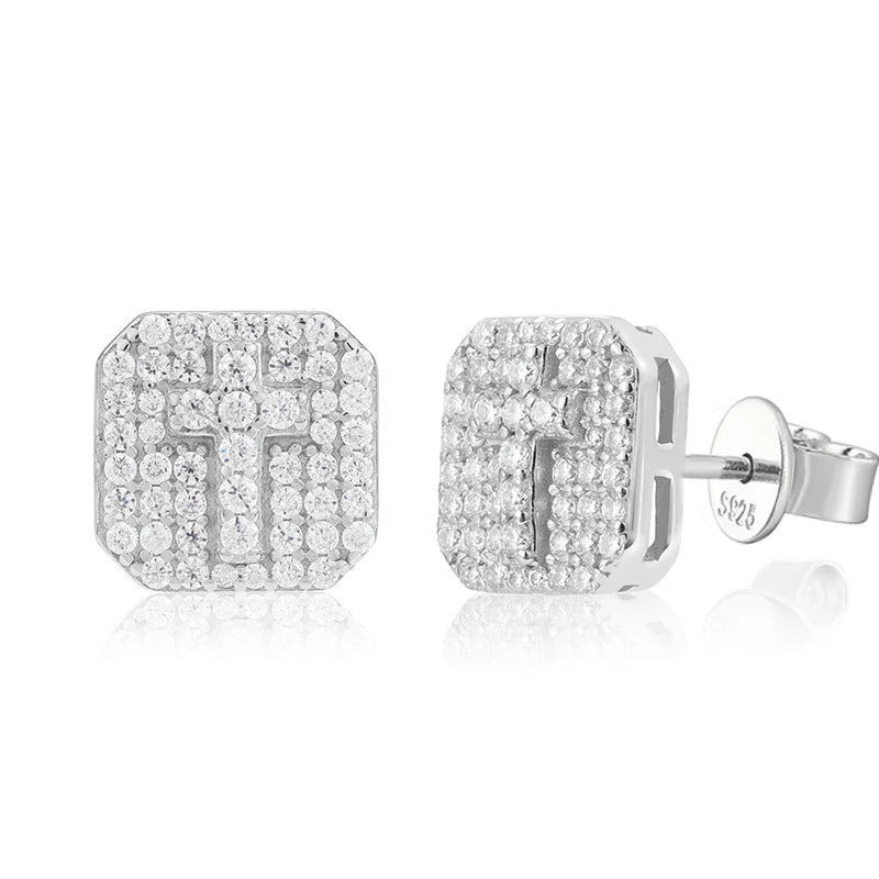 Moissanite Square Cross Stud Earrings, image 2
