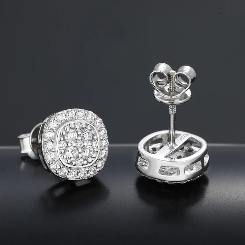 Moissanite Round Cluster Screw Back Stud Earrings, image 4