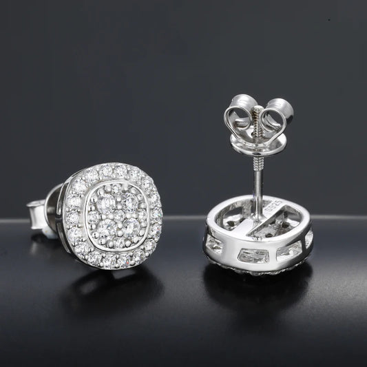 Moissanite Round Cluster Screw Back Stud Earrings, image 4