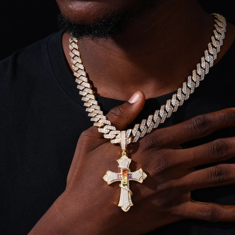 Iced Out Thorn Cross Pendant Necklace for Men, image 6