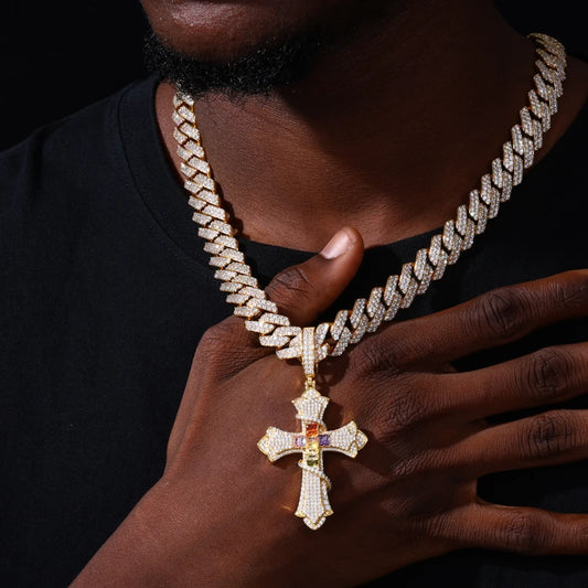 Iced Out Thorn Cross Pendant Necklace for Men, image 6