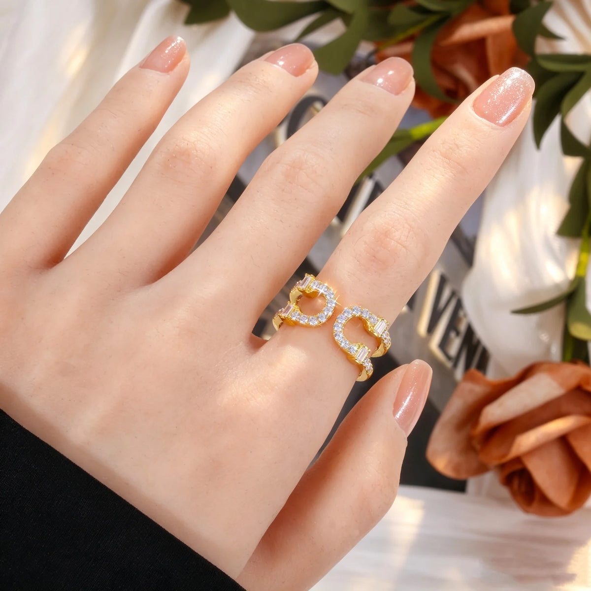 Moissanite Double Horseshoe Open Ring, image 5