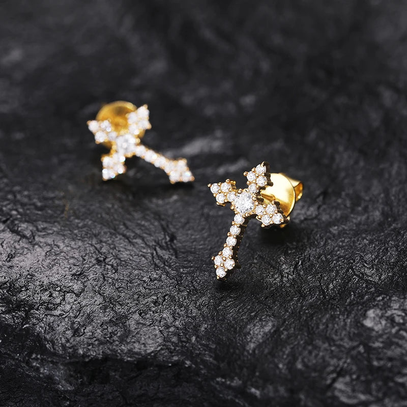 Iced Out Cross Stud Earrings for Men, image 3