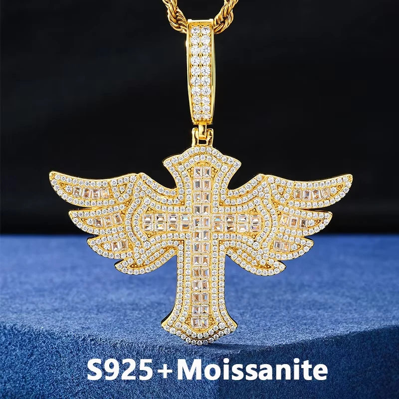 Iced Out Angel Wing Cross Pendant Necklace, image 8