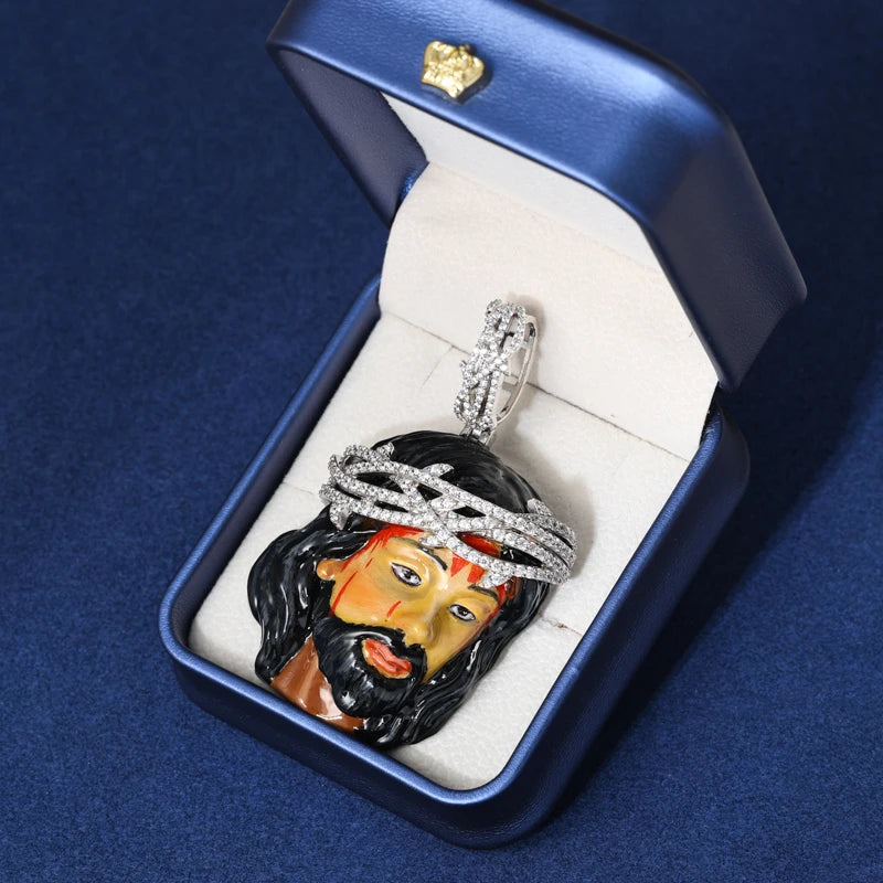 Enamel Jesus Head Pendant Necklace for Men, image 4